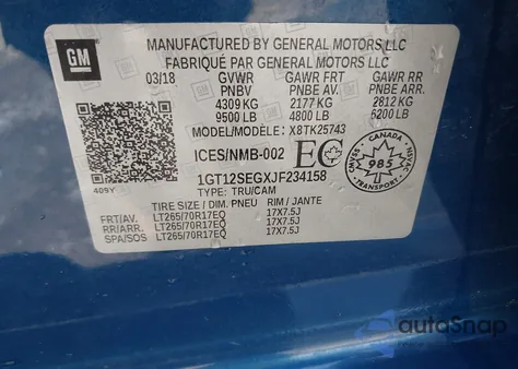 2018 GMC Sierra 2500Hd Sle from USA, damaged, VIN 1GT12SEGXJF234158